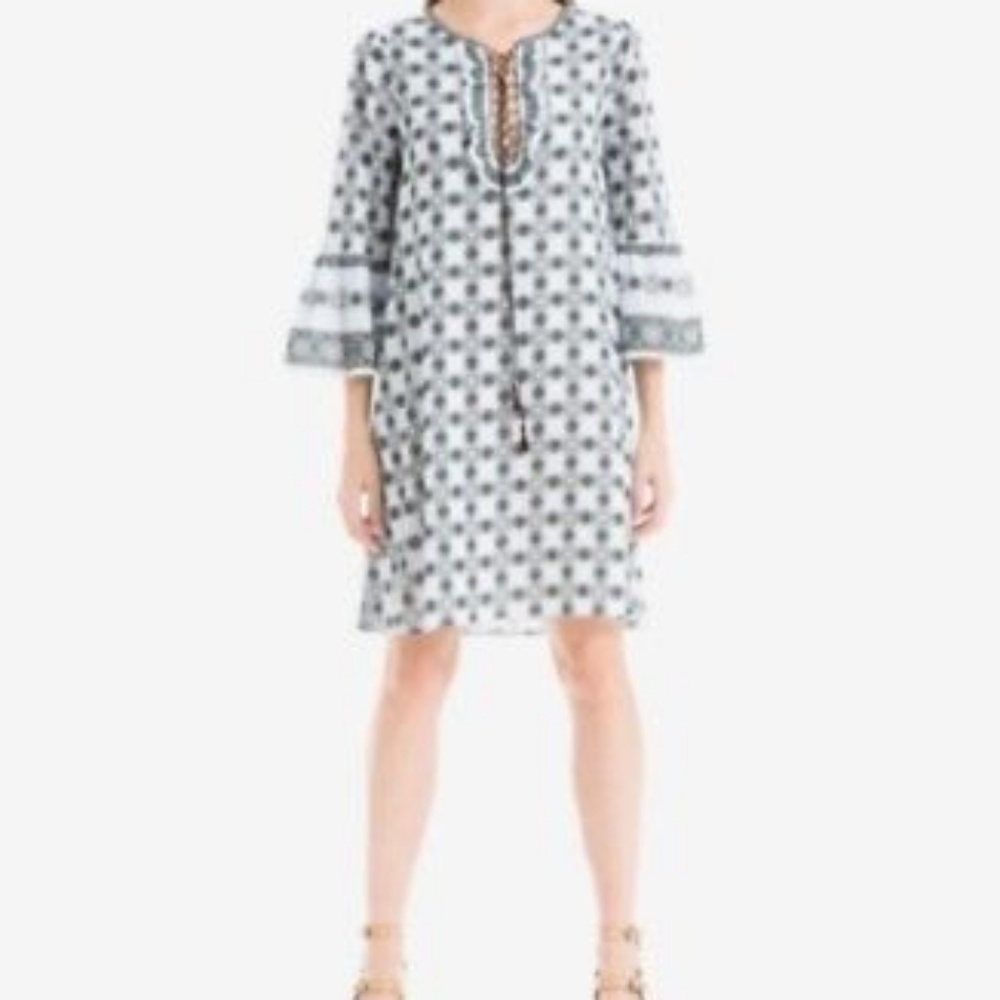 Max Studio Womens 1094 Light Blue Geometric Ruffle